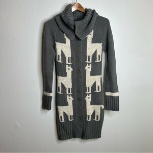 Llama Gray Button Down Long Merino Wool Alpaca Cardigan Sweater Size Small
